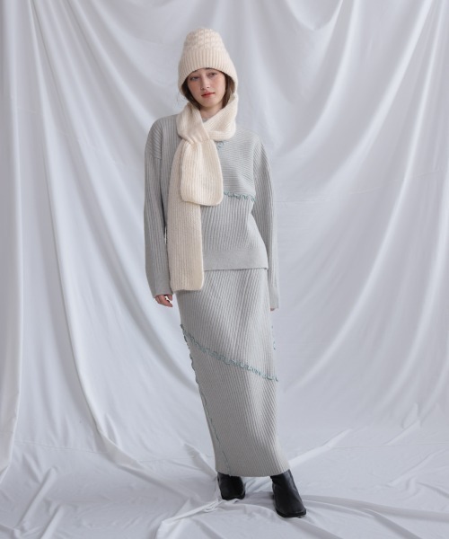 Bab（バブ）の「マフラードッキングニットキャップ（ニットキャップ/ビーニー・レディース・アイボリー/グレー/レッド・FREE）」の15枚目の写真