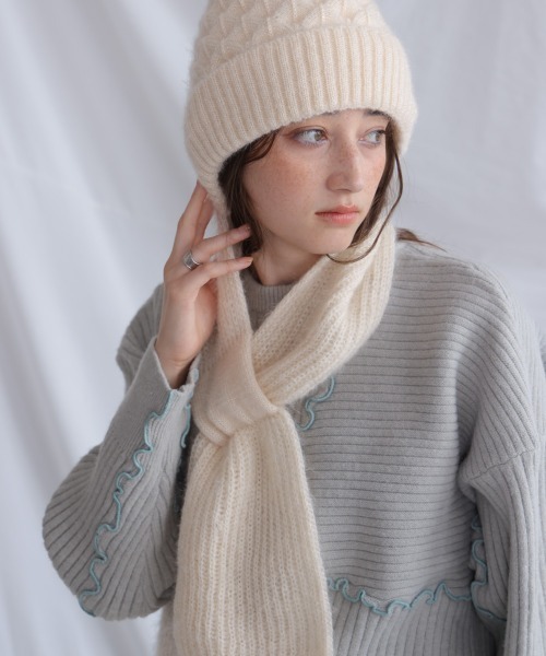 Bab（バブ）の「マフラードッキングニットキャップ（ニットキャップ/ビーニー・レディース・アイボリー/グレー/レッド・FREE）」の16枚目の写真