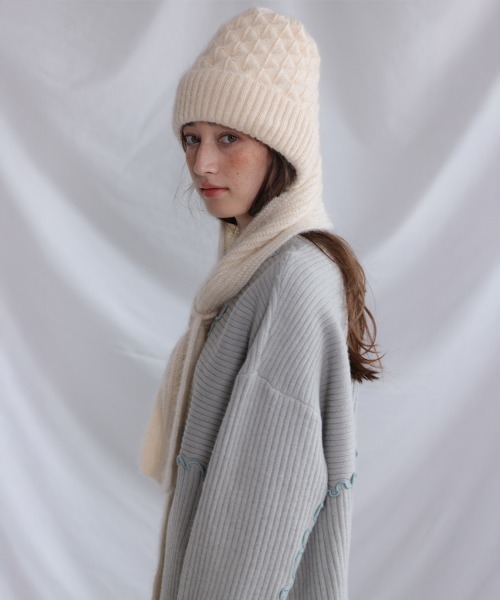 【新品未使用】NKNIT ウールニットマフラーキャップ ホワイト セール】マフラードッキングニットキャップ（ニットキャップ/ビーニー