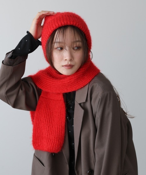 Bab（バブ）の「マフラードッキングニットキャップ（ニットキャップ/ビーニー・レディース・アイボリー/グレー/レッド・FREE）」の6枚目の写真