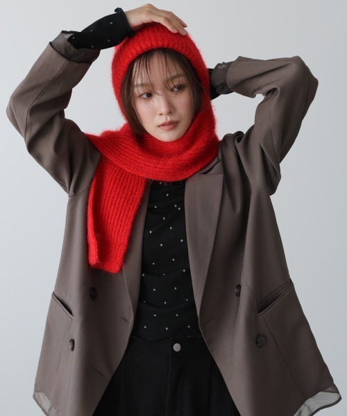 Bab（バブ）の「マフラードッキングニットキャップ（ニットキャップ/ビーニー・レディース・アイボリー/グレー/レッド・FREE）」の10枚目の写真