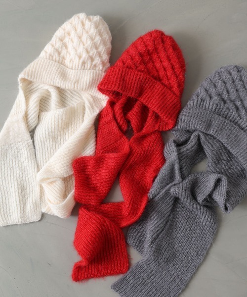 Bab（バブ）の「マフラードッキングニットキャップ（ニットキャップ/ビーニー・レディース・アイボリー/グレー/レッド・FREE）」の12枚目の写真