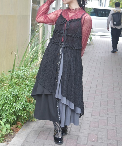 セール】チュニック丈レースキャミ（カーディガン/ボレロ）｜axes