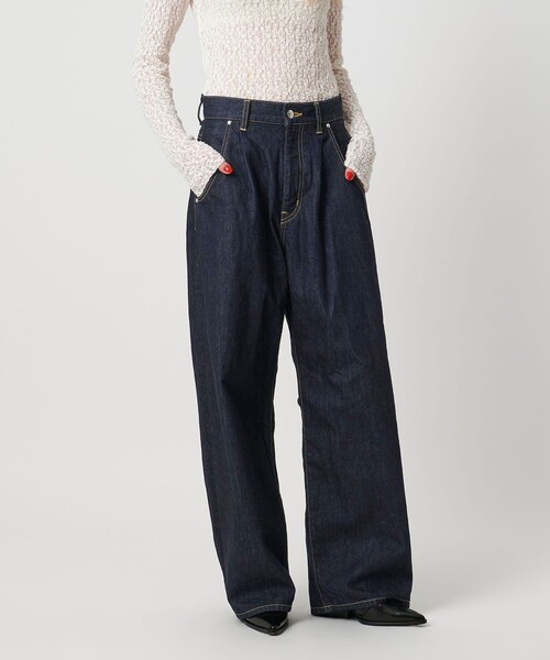 ASTRAET(アストラット)の「<ASTRAET>1タック バルーン デニムパンツ(デニムパンツ・レディース・ネイビー/ブラック・1/0/00/2)」の4枚目の写真