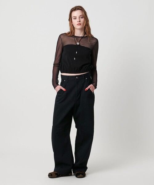 ASTRAET(アストラット)の「<ASTRAET>1タック バルーン デニムパンツ(デニムパンツ・レディース・ネイビー/ブラック・1/0/00/2)」の9枚目の写真