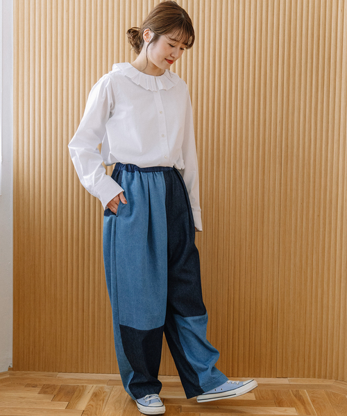 POU DOU DOU（プードゥドゥ）の「パッチワークタックパンツ（その他パンツ・レディース・カーキ/ブルー系/ベージュ・M）」の16枚目の写真