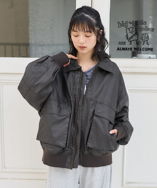 2way フェード加工 ファー襟レザレットブルゾン/ファー切替 レザレット