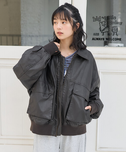 FREAK'S STORE(フリークスストア)の「2way フェード加工 ファー襟レザレットブルゾン/ファー切替 レザレット中綿ブルゾン(ライダースジャケット・レディース・ブラック/ブラウン/ベージュ・フリ-)」の5枚目の写真