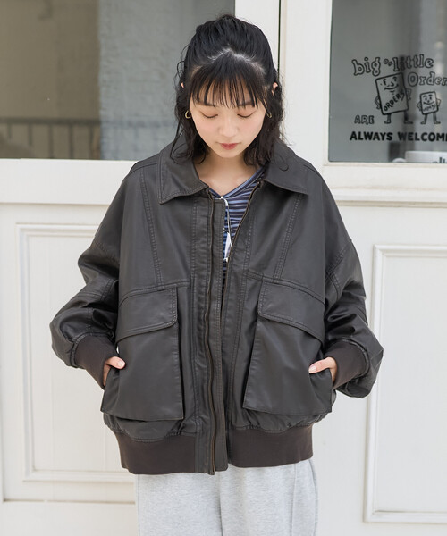 2way フェード加工 ファー襟レザレットブルゾン/ファー切替 レザレット