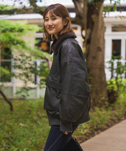 セール】2way フェード加工 ファー襟レザレットブルゾン/ファー切替