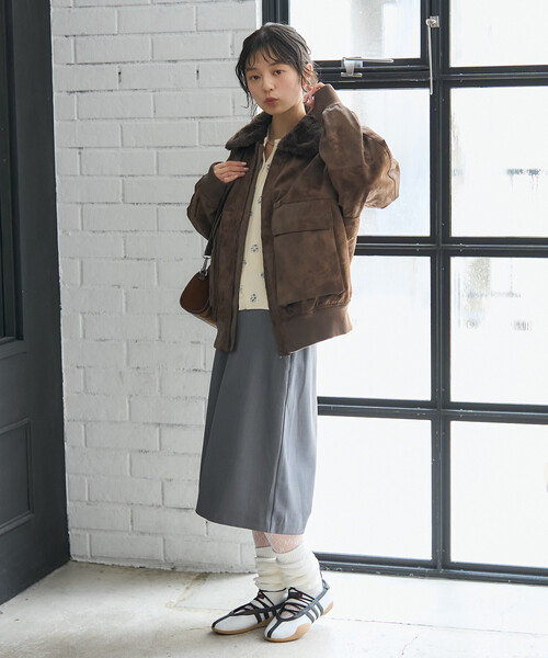 セール】2way フェード加工 ファー襟レザレットブルゾン/ファー切替