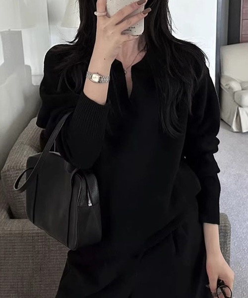 Doula Doula（ドゥーラドゥーラ）の「ポロ襟 スキッパー長袖ニットプルオーバー（ニット/セーター・レディース・ライトグレー/ピンク/モカ/ベージュ/ダークグレー/ブラック・FREE）」の12枚目の写真