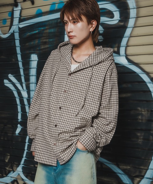セール】チェック柄 シャツパーカー（シャツ/ブラウス）｜improves