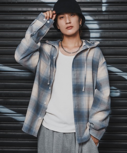 セール】チェック柄 シャツパーカー（シャツ/ブラウス）｜improves