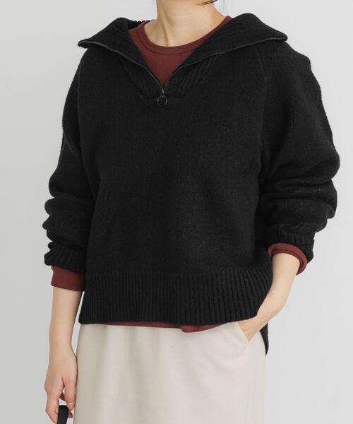 EKAL（エカル）の「プレーティングハーフジップニットプルオーバー（ニット/セーター・レディース・ブルー/グレー/ブラック・ONE）」の2枚目の写真