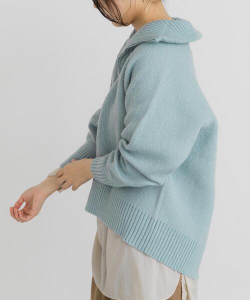 EKAL（エカル）の「プレーティングハーフジップニットプルオーバー（ニット/セーター・レディース・ブルー/グレー/ブラック・ONE）」の5枚目の写真