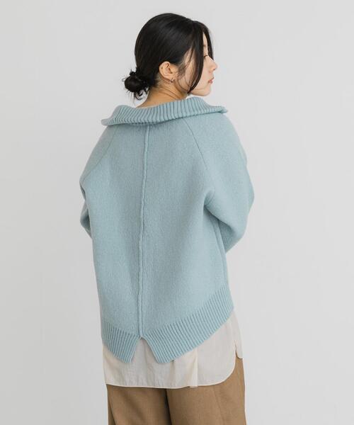 EKAL（エカル）の「プレーティングハーフジップニットプルオーバー（ニット/セーター・レディース・ブルー/グレー/ブラック・ONE）」の6枚目の写真