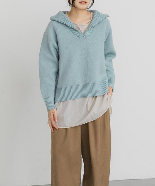 EKAL（エカル）の「プレーティングハーフジップニットプルオーバー（ニット/セーター・レディース・ブルー/グレー/ブラック・ONE）」の7枚目の写真