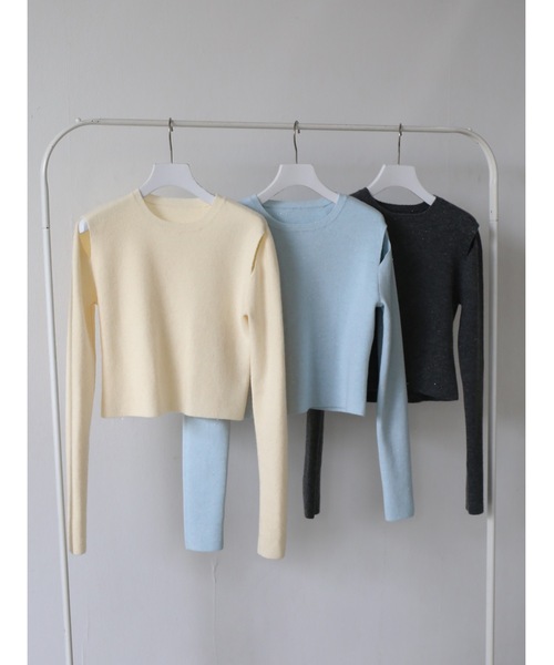 Katrin TOKYO（カトリーントーキョー）の「cropped slit knit（ニット/セーター・レディース・チャコールグレー/アイボリー/ブルー・FREE/XS）」の5枚目の写真