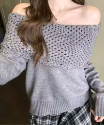 オフショル ニット オフショルダー」に該当するグレー/灰色系の