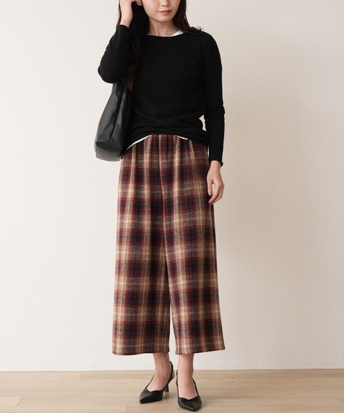 laulea(ラウレア)の「紡毛チェック共紐クロプトワイドパンツ(その他パンツ・レディース・ダークブラウン/グレー/ダークグレー/ベージュ/ネイビー/ブラック・M)」の1枚目の写真