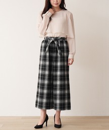 紡毛チェック共紐クロプトワイドパンツ