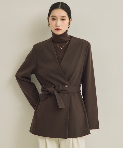 NEUNA（ヌナ）の「アメリリボンジャケットコート（ノーカラージャケット・レディース・ブラック/グレー/ブラウン・FREE）」の3枚目の写真