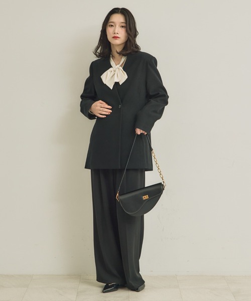 NEUNA（ヌナ）の「アメリリボンジャケットコート（ノーカラージャケット・レディース・ブラック/グレー/ブラウン・FREE）」の6枚目の写真