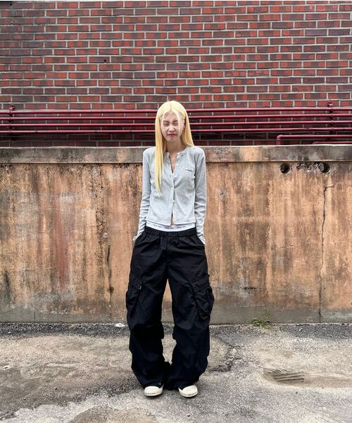 セール】Knit Stud Button Cardigan_gray（カーディガン/ボレロ