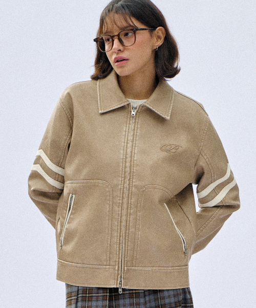 Crush Washed Leather Jacket - Beige