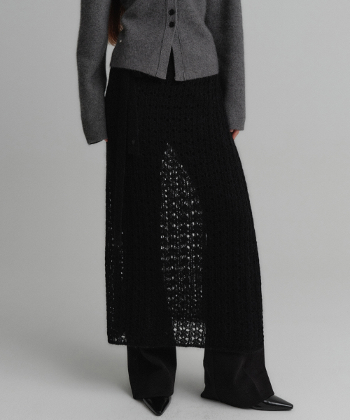 クロエレイヤードウールニットスカート_ブラック