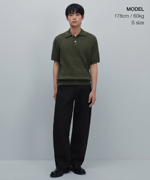 MUSINSA STANDARD（ムシンサスタンダード）の「ケーブルニットポロシャツ[カーキ]（ニット/セーター・メンズ・その他・SMALL/X-LARGE/XX-LARGE/MEDIUM/LARGE）」の4枚目の写真