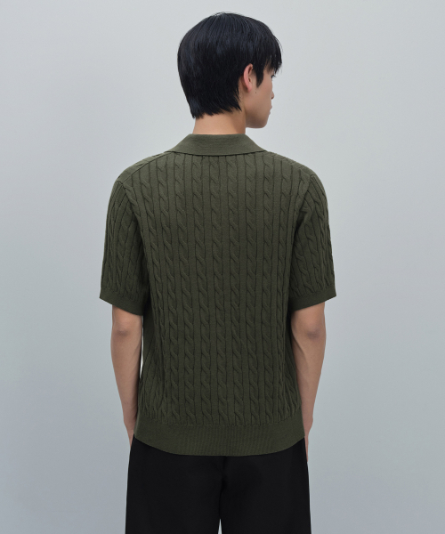 MUSINSA STANDARD（ムシンサスタンダード）の「ケーブルニットポロシャツ[カーキ]（ニット/セーター・メンズ・その他・SMALL/X-LARGE/XX-LARGE/MEDIUM/LARGE）」の5枚目の写真