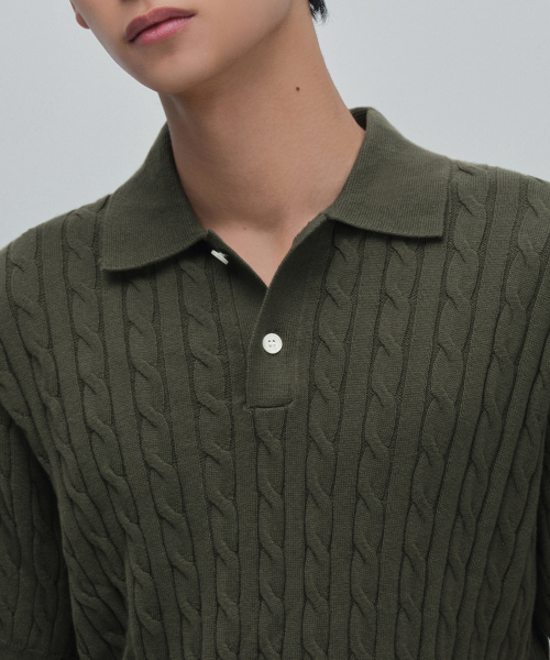 MUSINSA STANDARD（ムシンサスタンダード）の「ケーブルニットポロシャツ[カーキ]（ニット/セーター・メンズ・その他・SMALL/X-LARGE/XX-LARGE/MEDIUM/LARGE）」の6枚目の写真