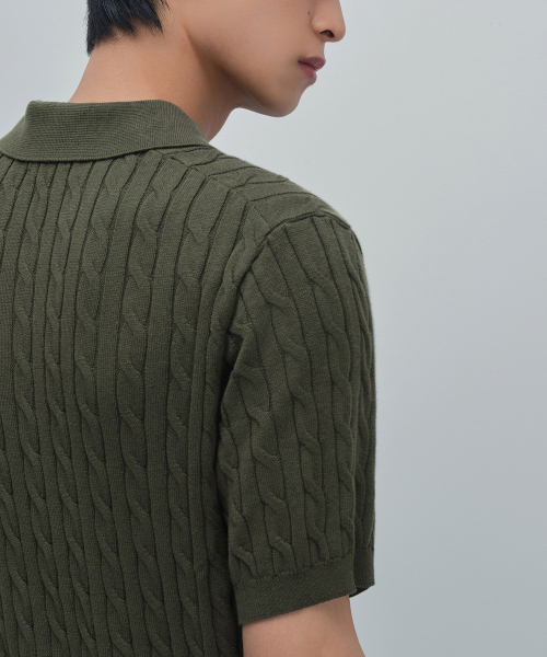 MUSINSA STANDARD（ムシンサスタンダード）の「ケーブルニットポロシャツ[カーキ]（ニット/セーター・メンズ・その他・SMALL/X-LARGE/XX-LARGE/MEDIUM/LARGE）」の7枚目の写真
