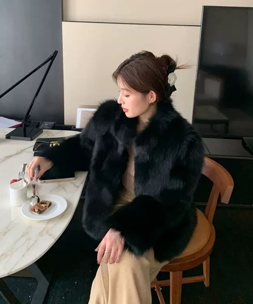 VIBGYOR(ヴィブジョー)の「【EIZZ/アイズ】ボリューム フェイクファー クロップ ジップ コート(その他アウター・レディース・ホワイト/ブラック・FREE)」の9枚目の写真