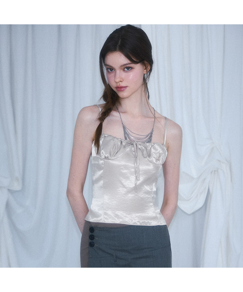 Satin Slim Sleeveless [Beige]