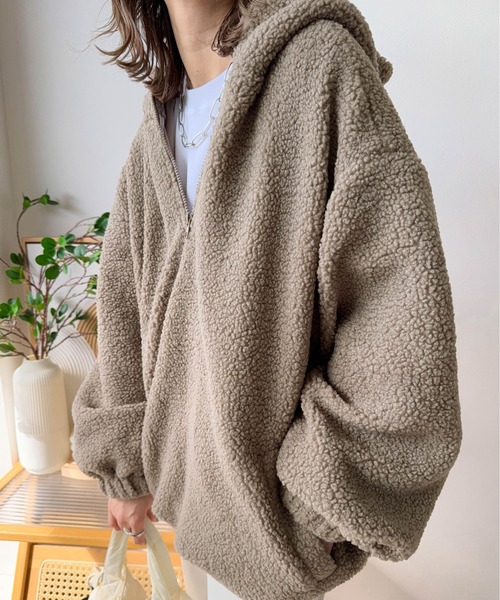 CURA CLOSET(キュラ クローゼット)の「【ema.217 select】テディボア ハーフジップ パーカー(パーカー・レディース・アイボリー/ブラック/ブラウン/モカ・フリー)」の18枚目の写真