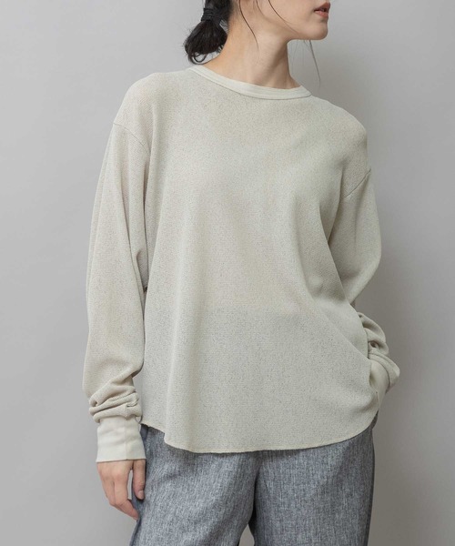 Munich(ミューニック)の「【速乾性】シアーワッフルバックヘンリーネックプルオーバー(Tシャツ/カットソー・レディース・ホワイト/ブラック/グレイッシュベージュ・FREE)」の3枚目の写真
