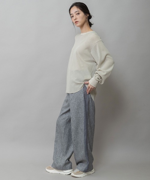 Munich(ミューニック)の「【速乾性】シアーワッフルバックヘンリーネックプルオーバー(Tシャツ/カットソー・レディース・ホワイト/ブラック/グレイッシュベージュ・FREE)」の7枚目の写真