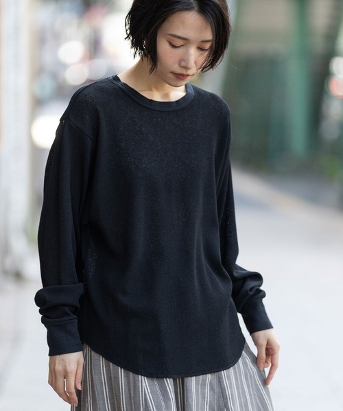 Munich(ミューニック)の「【速乾性】シアーワッフルバックヘンリーネックプルオーバー(Tシャツ/カットソー・レディース・ホワイト/ブラック/グレイッシュベージュ・FREE)」の13枚目の写真