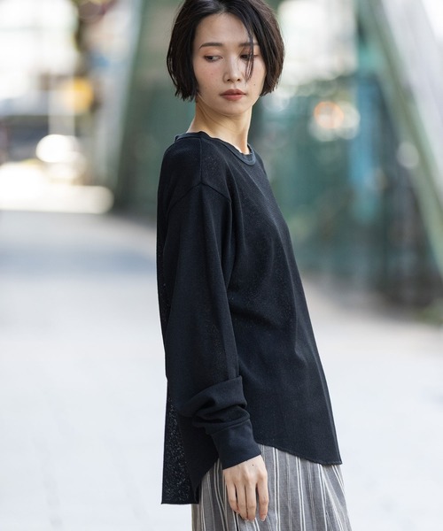 Munich(ミューニック)の「【速乾性】シアーワッフルバックヘンリーネックプルオーバー(Tシャツ/カットソー・レディース・ホワイト/ブラック/グレイッシュベージュ・FREE)」の14枚目の写真