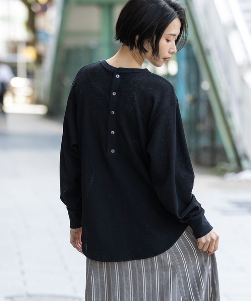 Munich(ミューニック)の「【速乾性】シアーワッフルバックヘンリーネックプルオーバー(Tシャツ/カットソー・レディース・ホワイト/ブラック/グレイッシュベージュ・FREE)」の15枚目の写真