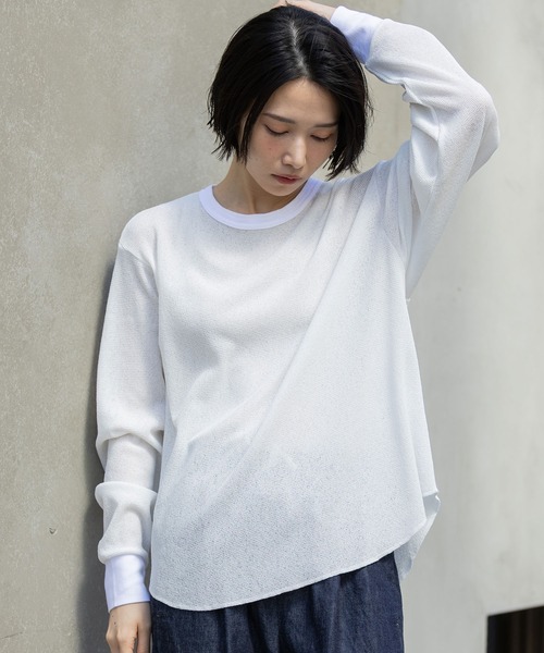 Munich(ミューニック)の「【速乾性】シアーワッフルバックヘンリーネックプルオーバー(Tシャツ/カットソー・レディース・ホワイト/ブラック/グレイッシュベージュ・FREE)」の19枚目の写真