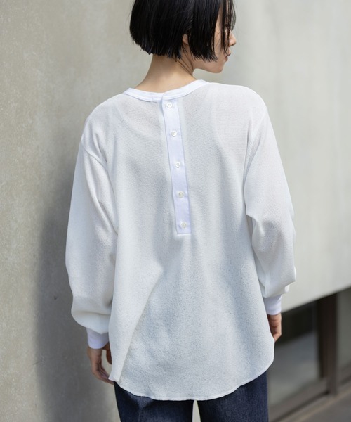 Munich(ミューニック)の「【速乾性】シアーワッフルバックヘンリーネックプルオーバー(Tシャツ/カットソー・レディース・ホワイト/ブラック/グレイッシュベージュ・FREE)」の20枚目の写真