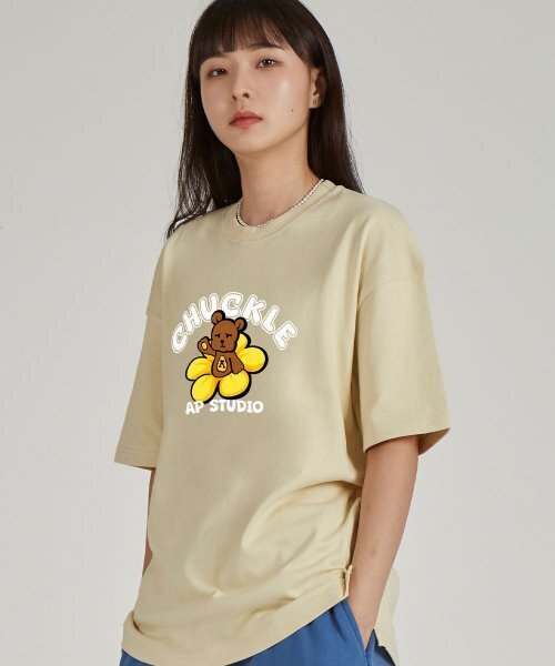 ASTRAL PROJECTION(アストラルプロジェクション)の「フロントチャックベアラウンドネック15番手綿半袖Tシャツ_バター(Tシャツ/カットソー・レディース・その他・LARGE/X-LARGE/XX-LARGE)」の1枚目の写真