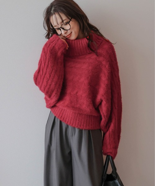 AMELY（エミリー）の「2WAYケーブル編みニット（ニット/セーター・レディース・ベージュ/レッド/ライトグレー/ブラック・フリー）」の5枚目の写真