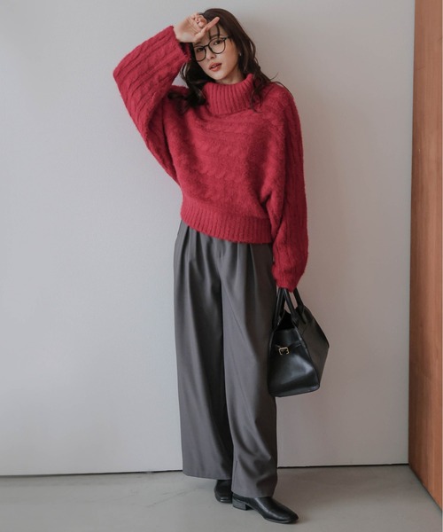 AMELY（エミリー）の「2WAYケーブル編みニット（ニット/セーター・レディース・ベージュ/レッド/ライトグレー/ブラック・フリー）」の7枚目の写真