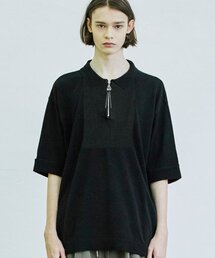 S SY（エスエスワイ）の「Square Chest Zip Up Polo Short Sleeve Knit Black（ニット/セーター）」