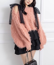 clear | 肩チュールリボンニットトップス[着回し力抜群 ガーリー]≪AW新作≫(ニット/セーター)